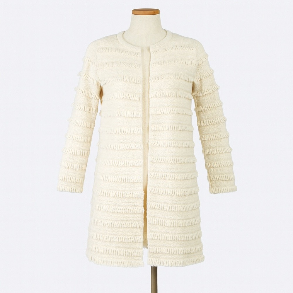 J Crew Juliette Cardigan Womens XS Fringe Open Front Cream Minimalist Coatigan
